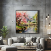 Sakura in Japanse tuin Foto Afdruk