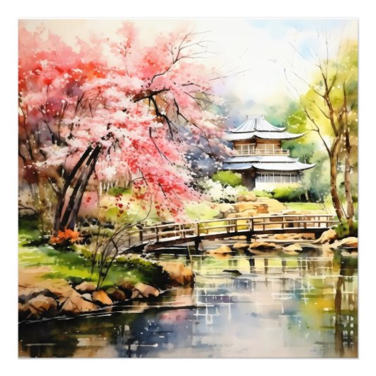 Sakura in Japanse tuin Foto Afdruk (Voorkant)