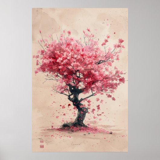 Sakura in the Wind – Japanese Cherry Blossom Paint Poster (Voorkant)