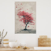 Sakura in the Wind – Japanese Cherry Blossom Paint Poster (Keuken)