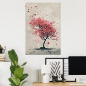 Sakura in the Wind – Japanese Cherry Blossom Paint Poster (Thuiskantoor)
