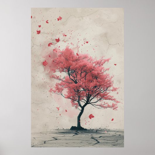 Sakura in the Wind – Japanese Cherry Blossom Paint Poster (Voorkant)
