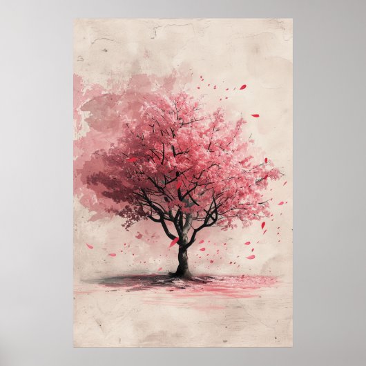 Sakura in the Wind – Japanese Cherry Blossom Paint Poster (Voorkant)