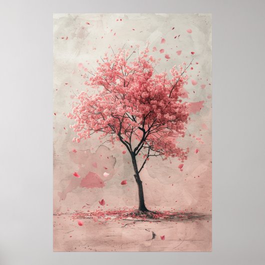 Sakura in the Wind – Japanese Cherry Blossom Paint Poster (Voorkant)