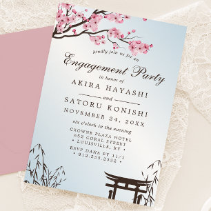 Sakura Japanese Cherry Blossom Engagement Party Kaart