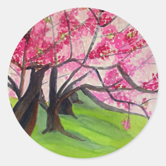 Sakura Japans Cherry Blossom art Ronde Sticker (Voorkant)