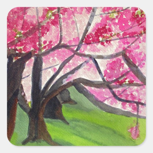 Sakura Japans Cherry Blossom art Vierkante Sticker (Voorkant)