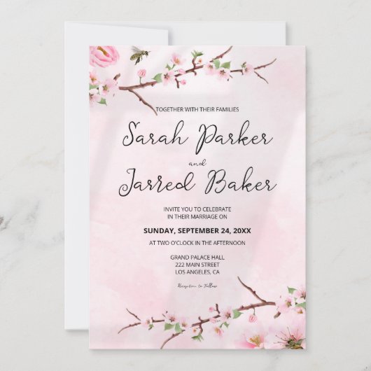 Sakura Japans Cherry Blossom Asian Wedding Kaart (Voorkant)