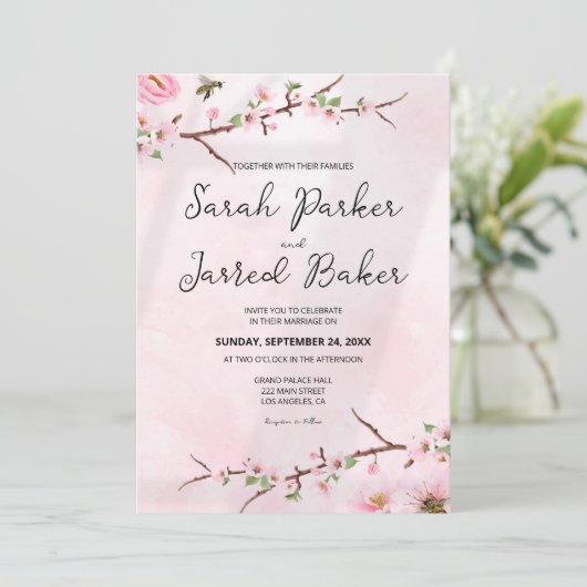 Sakura Japans Cherry Blossom Asian Wedding Kaart (Staand voorkant)