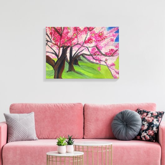 Sakura Japans Cherry Blossom waterverf art Canvas Afdruk (Insitu (Woonkamer))