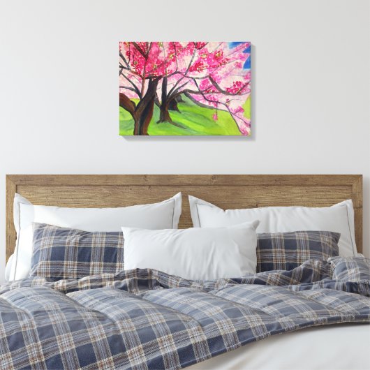 Sakura Japans Cherry Blossom waterverf art Canvas Afdruk (Insitu (Slaapkamer))