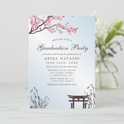 Sakura Japanse Cherry Blossom Graduation Party Kaart (Staand voorkant)