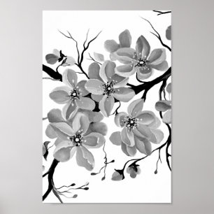 Sakura Japanse Cherry Tree Black en White Poster