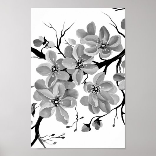 Sakura Japanse Cherry Tree Black en White Poster (Voorkant)