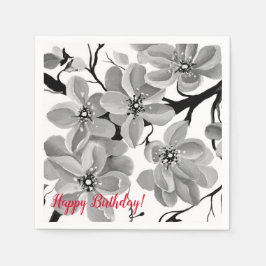 Sakura Japanse Cherry Tree Black en White Servet