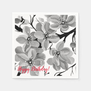Sakura Japanse Cherry Tree Black en White Servet