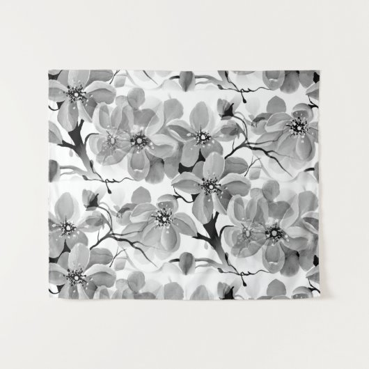 Sakura Japanse Cherry Tree Black en White Wandkleed (Voorkant (horizontaal))