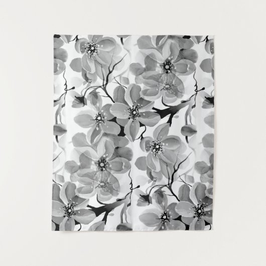 Sakura Japanse Cherry Tree Black en White Wandkleed (Voorkant)