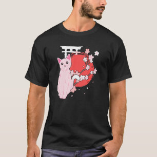 Sakura Japanse Kersenbloesem Kat en Maan ontwerp T-shirt