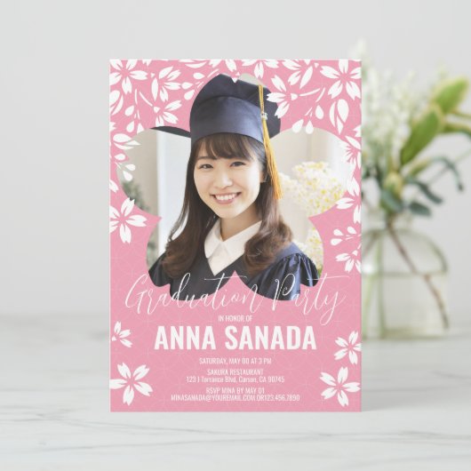 SAKURA kersenbloesem Afstudeerfeest Uitnodiging (Staand voorkant)