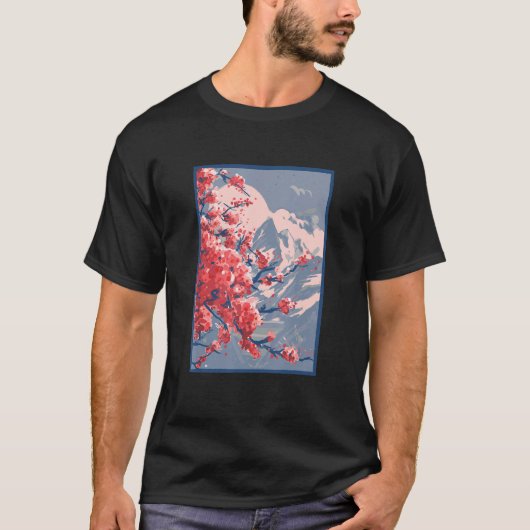 Sakura Kersenbloesem Berg T-shirt (Voorkant)