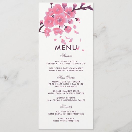 Sakura kersenbloesem bloem bruiloft menu (Voorkant)