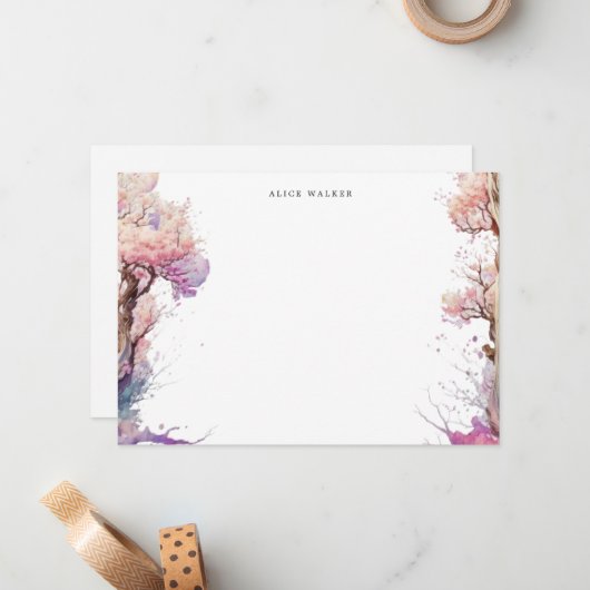 sakura kersenbloesem bloemenbriefpapier Note Kaart Notitiekaartje (Voorkant / Achterkant in situ)