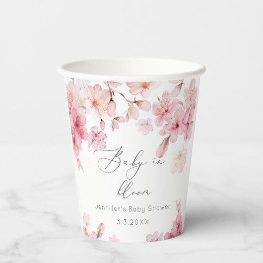 Sakura kersenbloesem blush roze baby shower papieren bekers (Achterkant)