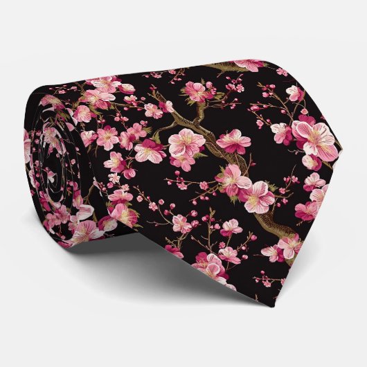 Sakura Kersenbloesem Patroon Stropdas (Opgerold)