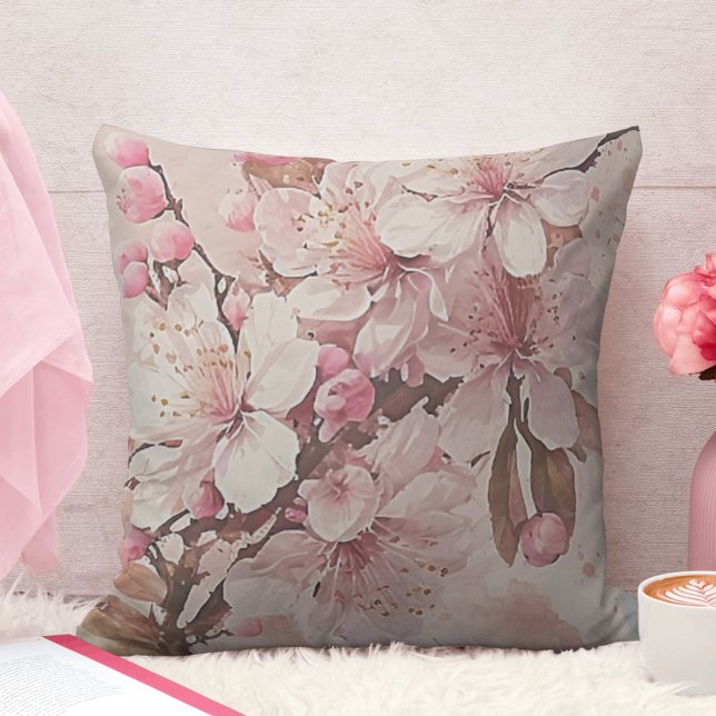 Sakura Kersenbloesem Roze en Wit Kussen (Creator heeft geüpload)