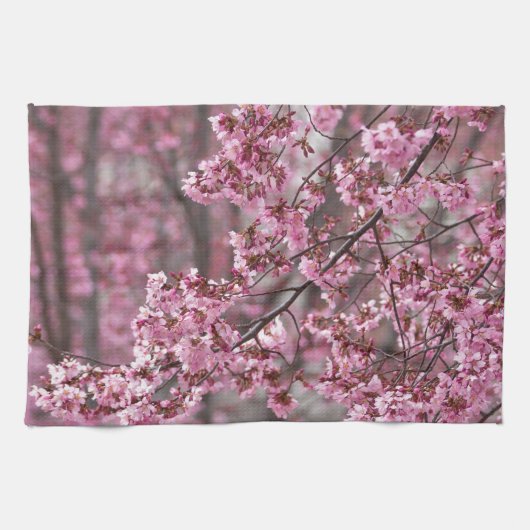 Sakura Kersenbloesem Stromend Roze Theedoek (Horizontaal)