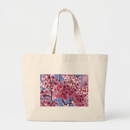Sakura Kersenbloesems Rode Sterren Grote Tote Bag (Voorkant)