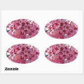 Sakura Kersenbloesems Rode Sterren Ovale Sticker (Vel)