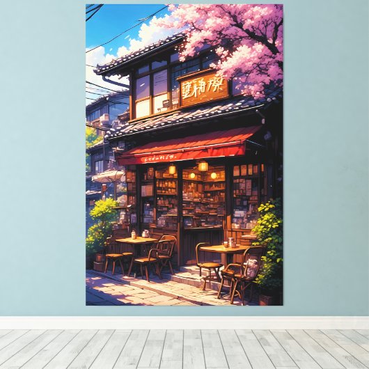 Sakura Kissa  - Cherry Blossom Café Canvas Afdruk (Insitu (Houten vloer))