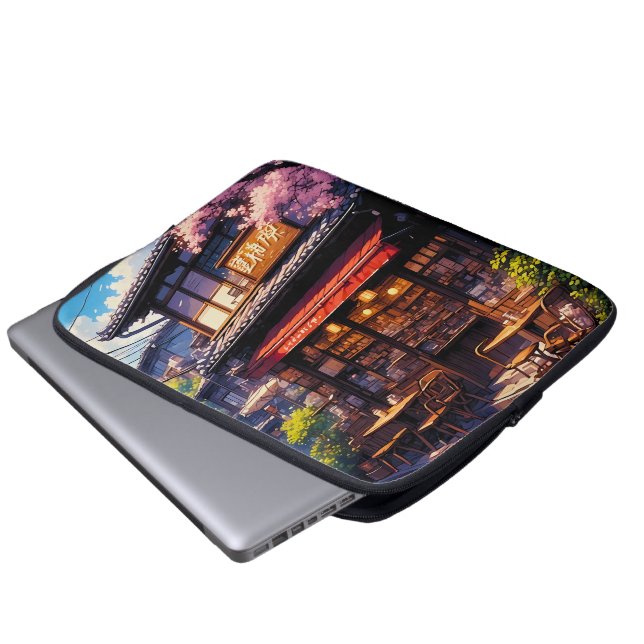 Sakura Kissa  - Kersenbloesem Café Laptop Sleeve (Voorkant onderkant)