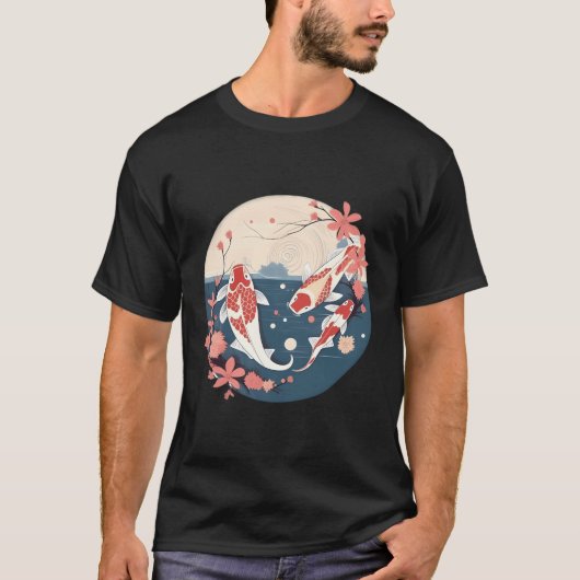 Sakura Koi Fish Petals Elegance Japans T-shirt (Voorkant)