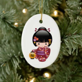 Sakura Kokeshi Doll - Cute Geisha Girl Keramisch Ornament