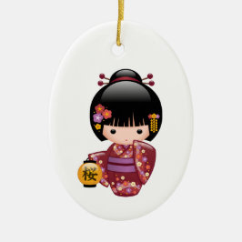 Sakura Kokeshi Doll - Cute Geisha Girl Keramisch Ornament