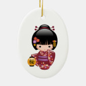 Sakura Kokeshi Doll - Cute Geisha Girl Keramisch Ornament (Achterkant)