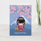 Sakura Kokeshi Doll Cute Japanese Geisha Birthday Kaart (Voorkant)