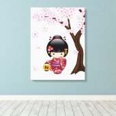 Sakura Kokeshi Doll - Cute Japanese Geisha Girl Canvas Afdruk (Insitu (Houten vloer))