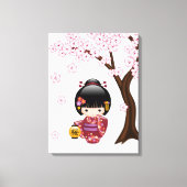 Sakura Kokeshi Doll - Cute Japanese Geisha Girl Canvas Afdruk (Voorkant)