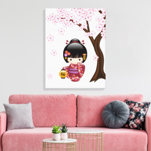 Sakura Kokeshi Doll - Cute Japanese Geisha Girl Canvas Afdruk