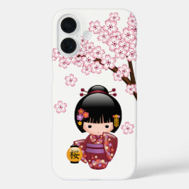 Sakura Kokeshi Doll - Cute Japanese Geisha Girl iPhone 16 Hoesje