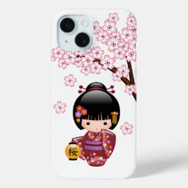 Sakura Kokeshi Doll - Cute Japanese Geisha Girl iPhone 15 Case