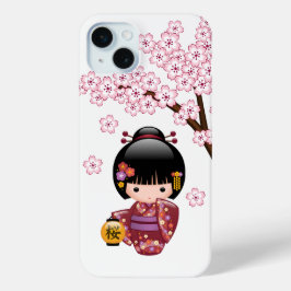 Sakura Kokeshi Doll - Cute Japanese Geisha Girl iPhone 15 Mini Hoesje