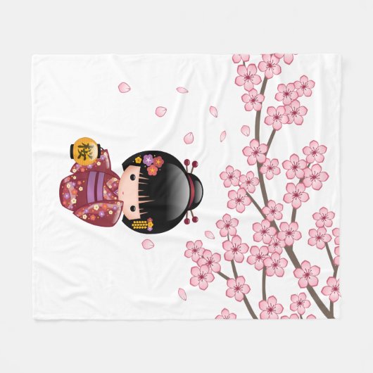 Sakura Kokeshi Doll - Cute Japanese Geisha Girl Fleece Deken (Voorkant (Horizontaal))