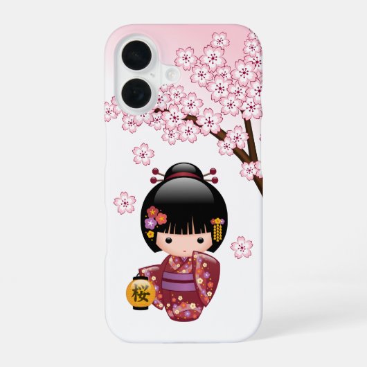 Sakura Kokeshi Doll - Cute Japanese Geisha Girl iPhone 16 Hoesje (Achterkant)