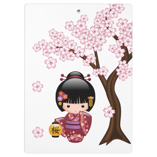 Sakura Kokeshi Doll - Cute Japanese Geisha Girl Klembord (Achterkant)