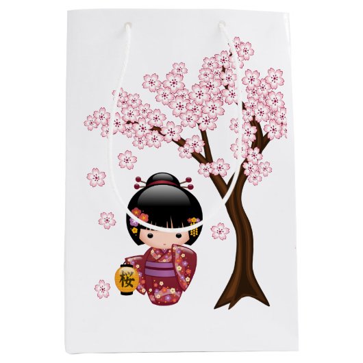 Sakura Kokeshi Doll - Cute Japanese Geisha Girl Medium Cadeauzakje (Voorkant)